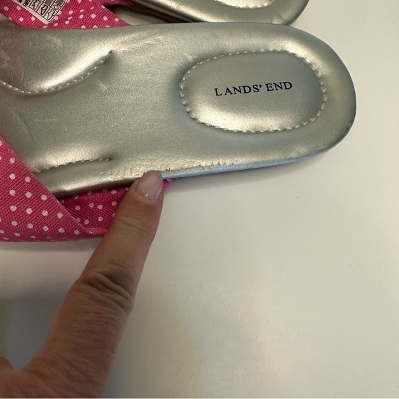 Lands' End Women’s Sandals Size 8B Silver Pink Polka Dot Thong Flip Flop - Picture 9 of 13